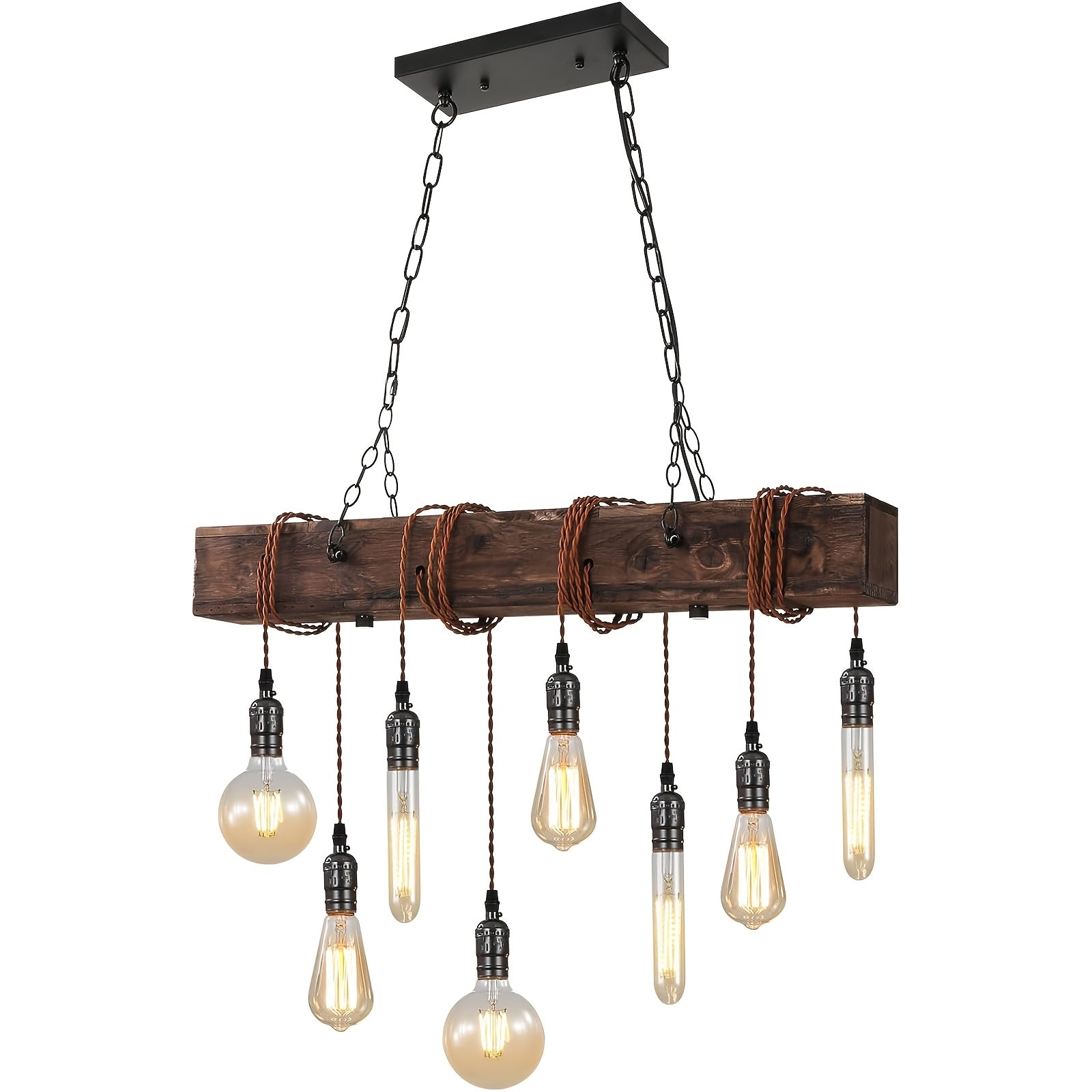 8,6,4-Light Rustic Chandelier for Dining Room, Farmhouse Wood Pendant Light, Height Adjustable, Rectangular Pendant Light for Kitchen Island, Dining Room, Bar, Pool Table, Cabin