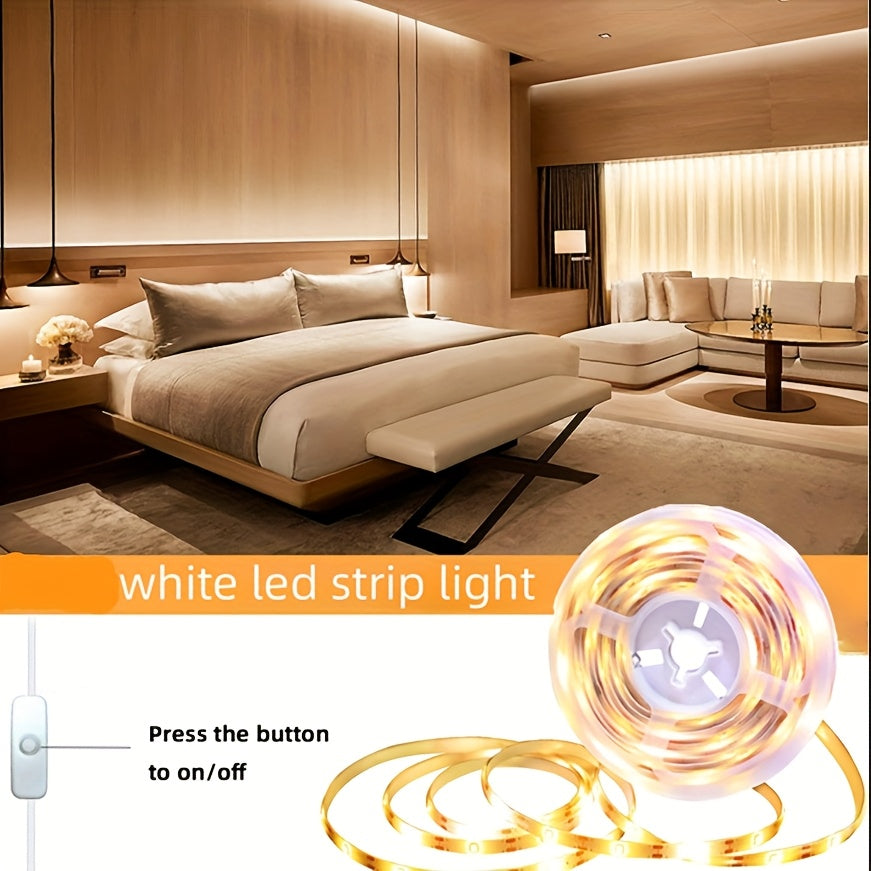 501开关式 USB 白色/暖白色/中性色 LED灯条、安全电压5V，LED灯带、带开关 LED灯条、多功能且可切割, 非常适合室内卧室家居装饰客厅、万圣节、旅行、乐器、圣诞节、生日礼物、客厅灯、电脑，电视等