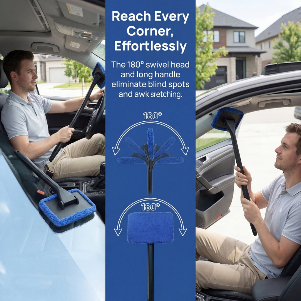 Car Windshield Cleaning Brush Anti-Fog Squeegee, 1 Handle with 3 Cloth Pads Window Cleaning Tool, Suitable for Car Glass, Bathroom Mirrors, Household Use