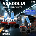 4只装LED汽车大灯，明亮即插即用6000K白光，适配9005/9006/H7/H1/H4/H11接口，总光通量58600流明，远近光一体雾灯，快速散热，360°光束角度，超亮聚光灯，亮度提升750%