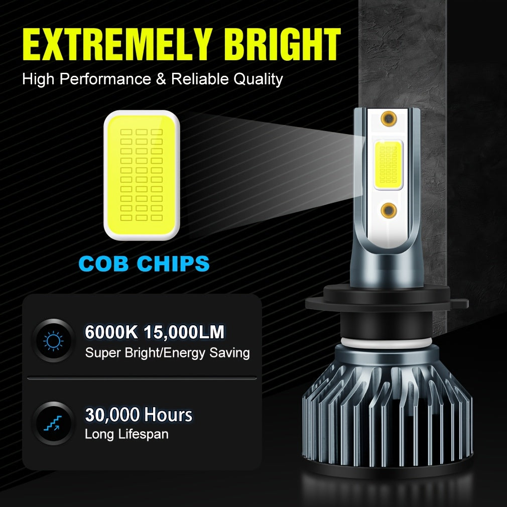 EXstorm 2-Pack 15000 Lumens H4 LED Car Bulbs H7 H8 H11 H1 9005 9006 HB3 HB4 LED Headlights Mini Car Light 12V 6000K White Light