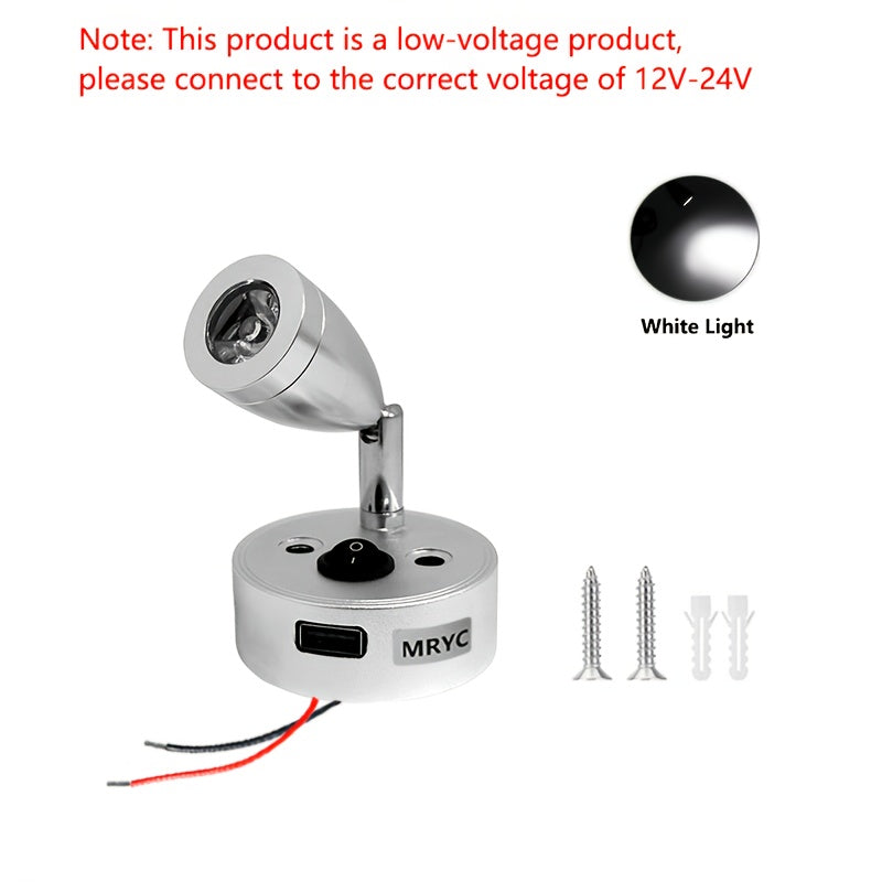 1pc RV reading light rotatable LED spotlight, with push button switch, suitable for camper van, station wagon, marine yacht indoor lighting fixture, bedside reading light, DC12-24V