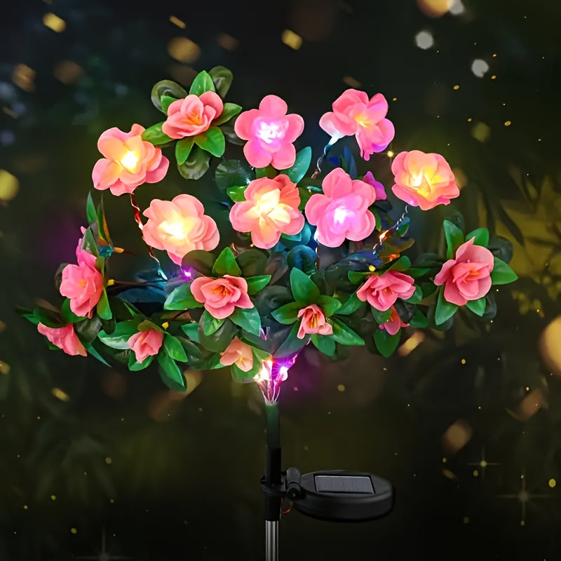 4-Piece Solar Courtyard Light, Azalea Colorful Light, Outdoor Waterproof | Courtyard Decoration, Romantic Garden Atmosphere Light, Holiday Decoration | Party Decoration, Suitable for Garden, Courtyard, Lawn.