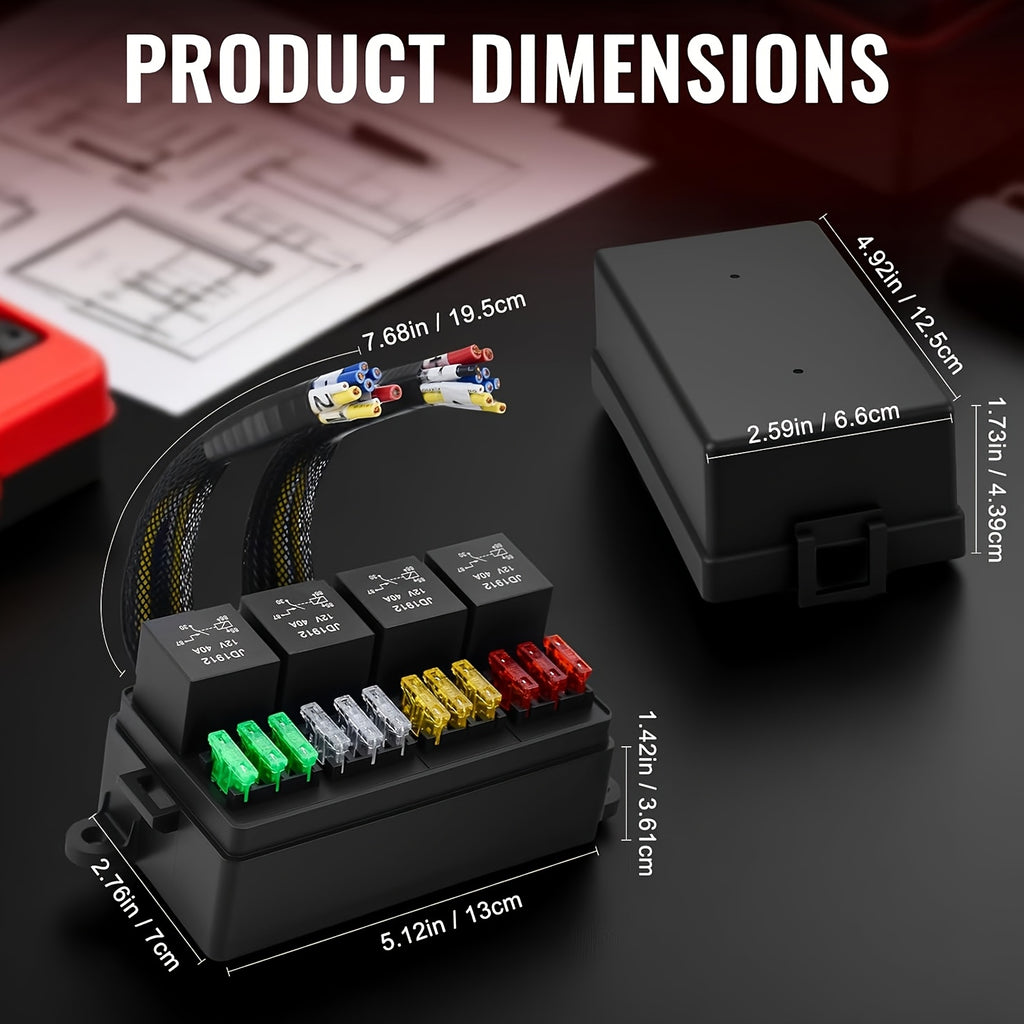Pre-Wired Fuse Relay Box, 2/3/4/6 Way 4-Pin 40A Relay Block Kit, Suitable for Car Truck Boat JEEP