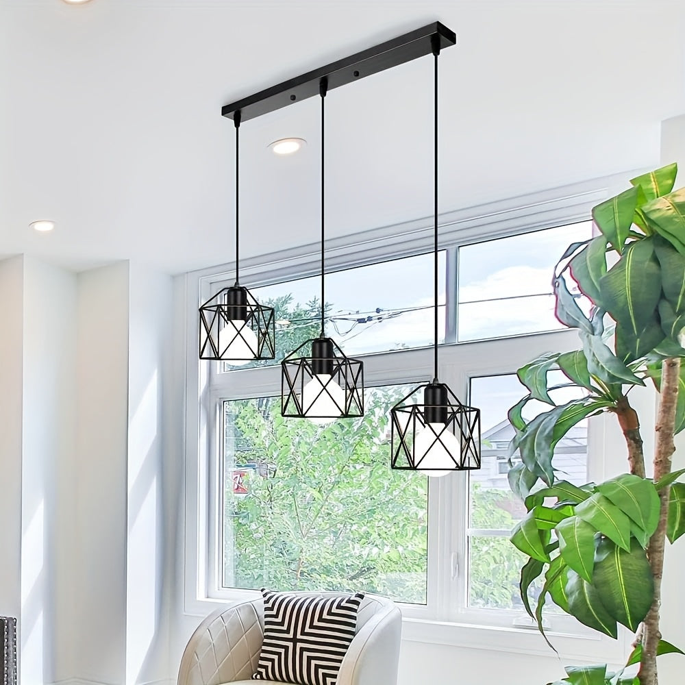 3 pendant lights, dining room farmhouse kitchen island high adjustable lighting fixture pendant light, dining room bedroom hallway industrial pendant light, black metal cage pendant light