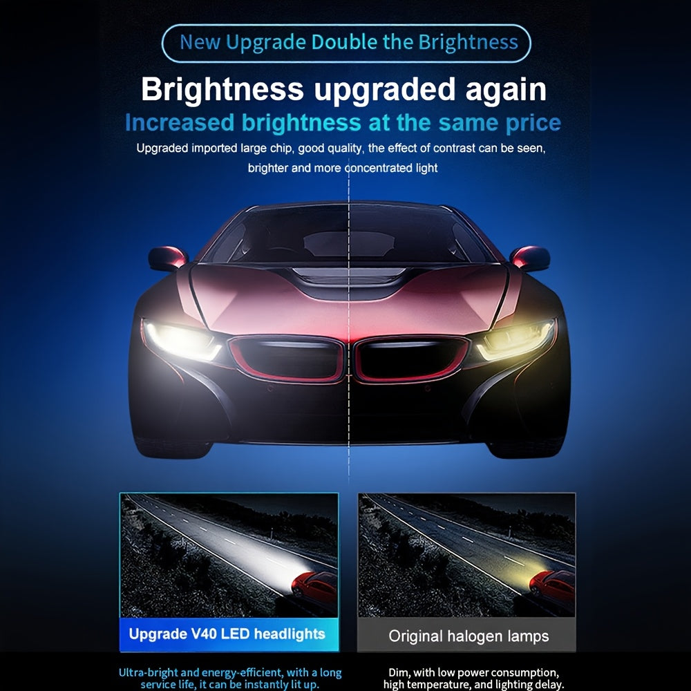 Car LED Headlight Kit (2Pcs), Model H4/HB2/9003, Compatible with 9005, 9006, H1, H4, H7, H11, H8, H9, Brightness 6500K, 12V Voltage, Luminous Power 200W, High Brightness 60000 Lumens, No Battery