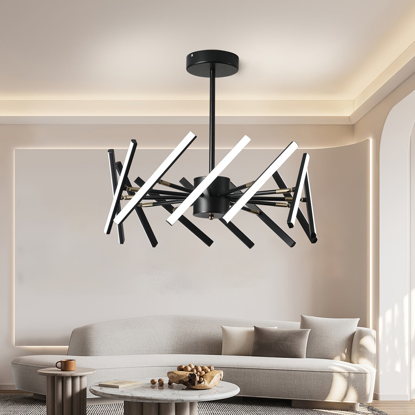 Modern LED pendant light, dimmable black LED pendant light, 12-light flush mount chandelier dining room lighting fixture, DIY ceiling light for bedroom kitchen living room, LED lighting and home decoration