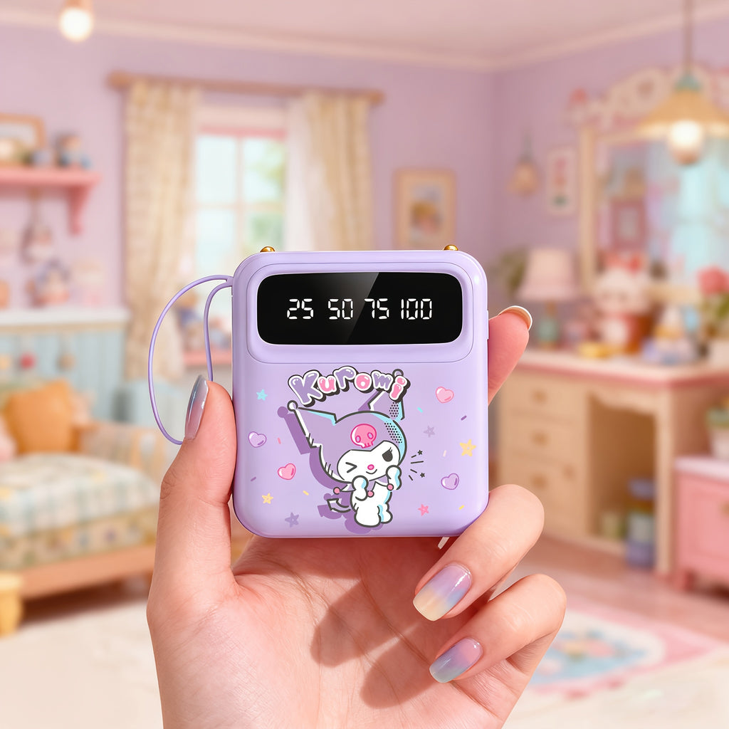[Kuromi Mini Power Bank] Cartoon Pattern Portable Power Bank, Compatible with Android/iPhone Devices/Tablets with LED And Digital Display, Dual LED Lamp Portable Mobile Power Supply, Built-in Lanyard, Outdoor Travel Emergency Backup
