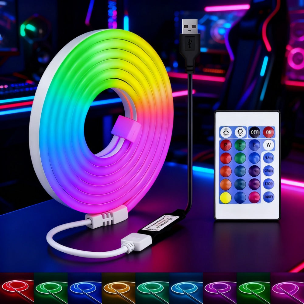 LQHZMYY RGB LED 霓虹灯条，带 USB 供电、24 键遥控器、卧室多种模式、电视背光、橱柜和圣诞装饰、鲜艳的颜色和易于安装、卧室霓虹灯，派对节日优选