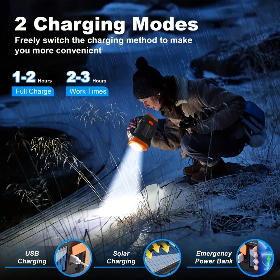 Multifunctional Rechargeable Solar Flashlight, Portable Handheld Emergency Flashlight with 1500mAh Battery, USB Charging and Red Light Mode, Ideal for Camping, Fishing and Outdoor Adventure