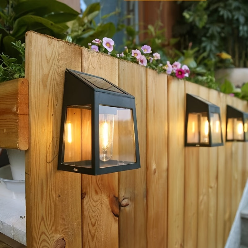 2/4pcs Courtyard Solar Light, IP44 Waterproof Outdoor Wall Light, LED Filament Bulb, Garden Villa Night Light, Perfect for Deck, Fence, Porch, Garden Lighting