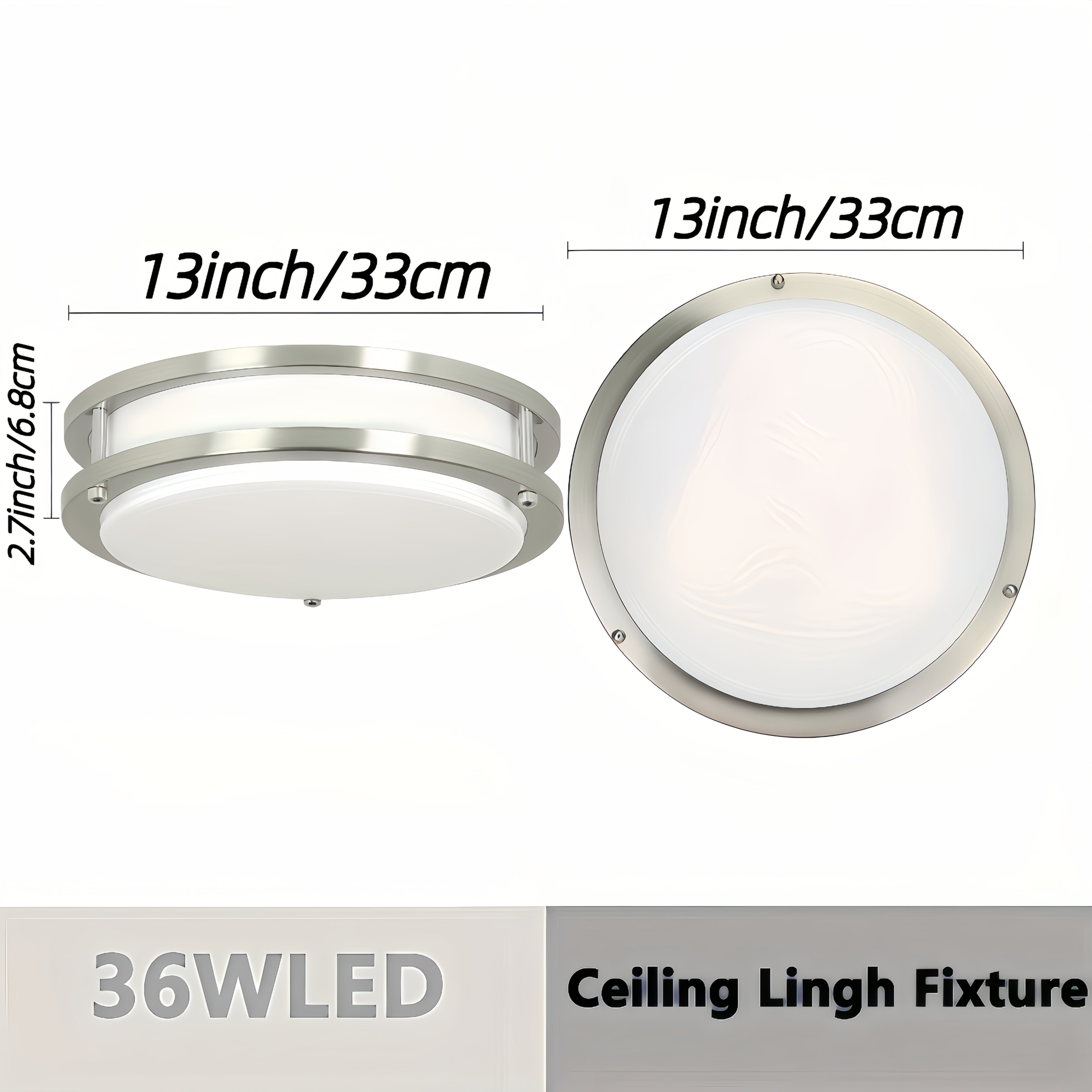 13-Inch 36W LED Recessed Ceiling Light, Ultra-Bright 3200 Lumen Dimmable Ceiling Light, 5 Color Temperatures 2700K/3000K/4000K/5000K/6000K, Ceiling Light Fixture Suitable for Kitchen, Hallway, Bedroom, Bathroom