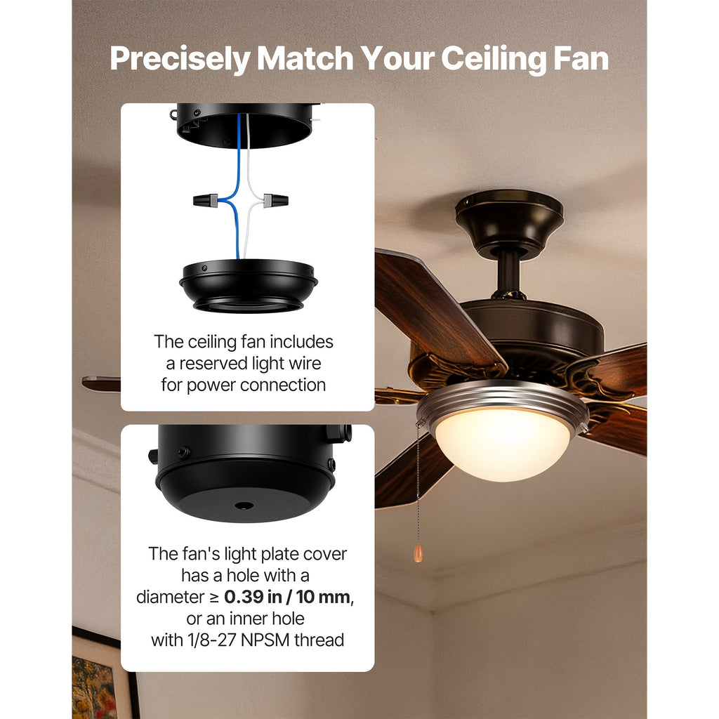 Ceiling Fan Light 1Pc Dome Pull Chain Style 750lm 110V Plug-Free S001 All Site Available