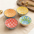 4-Piece Bohemian Style Ceramic Salad Bowls, 4.8-Inch Colorful Kitchen Bowl Set – Great Gift for Family & Friends – Can Be Used as Fruit Bowl, Salad Bowl, Cereal Bowl, Rice Bowl, etc. – Dishwasher & Microwave Safe
