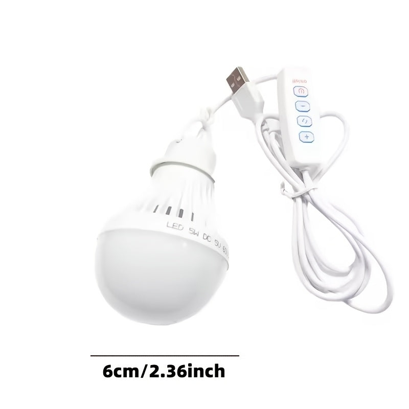 1.5m/59-inch long 5V LED USB bulb, with switch, 3-color dimmable hanging tent light, suitable for camping equipment