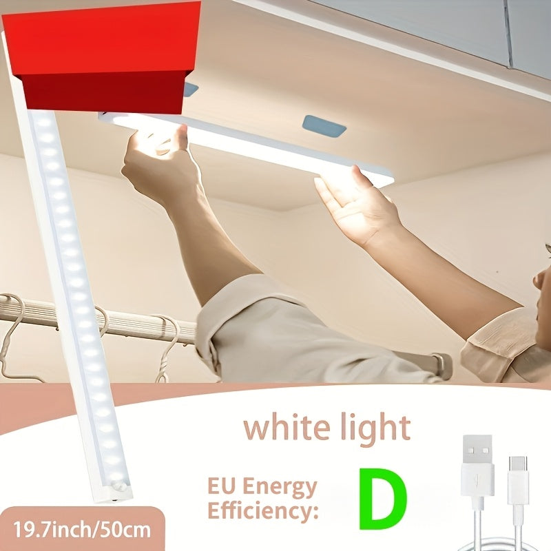 1个 3.94-19.69英寸 LED 智能运动探测灯条 - 无线 USB 供电暖白光 - 冷白光橱柜下照明，磁性粘合安装，易于安装，非常适合衣柜、橱柜和楼梯