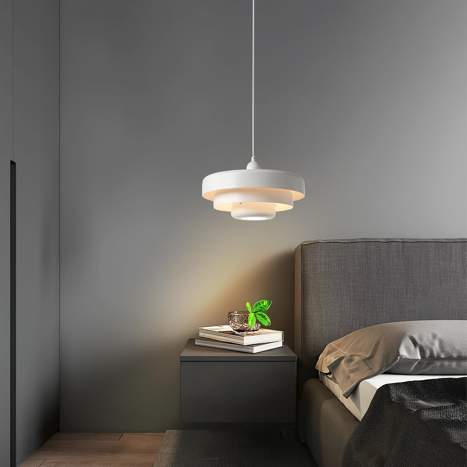 Large Retro Mid-Century Modern Pendant Light - Semi-Flush Mount Pendant Light, Suitable for Dining Room, Living Room, Bedroom, with Metal Bowl Shade, Dimmable Function, E26 Socket (Socket Sold Separately)