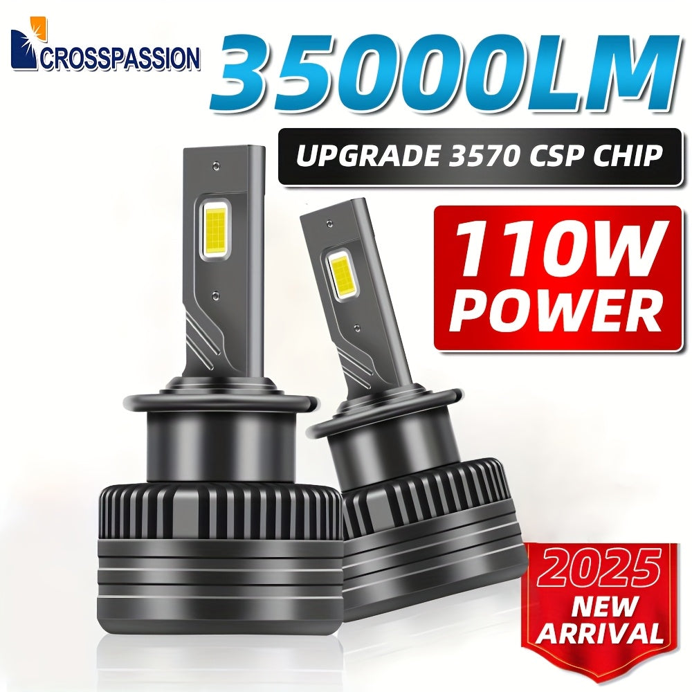 Super Bright LED D1S D2S D3S D4S D5S High/Low Beam CSP Car Light, 6000K High Brightness White, Aluminum Housing with Fast Cooling Fan, Built-in Driver, Plug-and-Play, 2-Pack