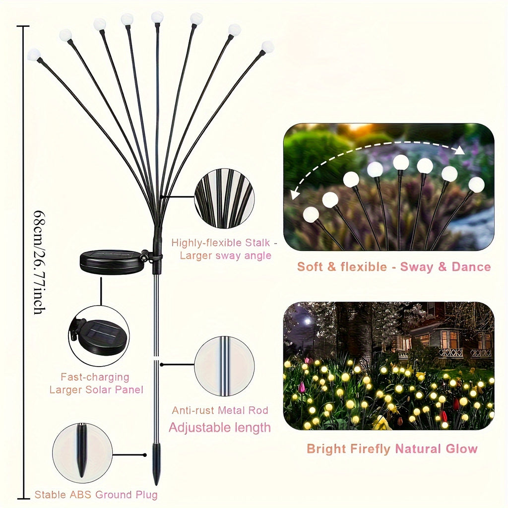 8 LED, 2-Piece Solar Garden Light, Solar Spinning Light, Wind Spinning, Solar Lawn Light, LED Wind-Powered Firefly Ball Spike Light, Garden Decoration Holiday Light
