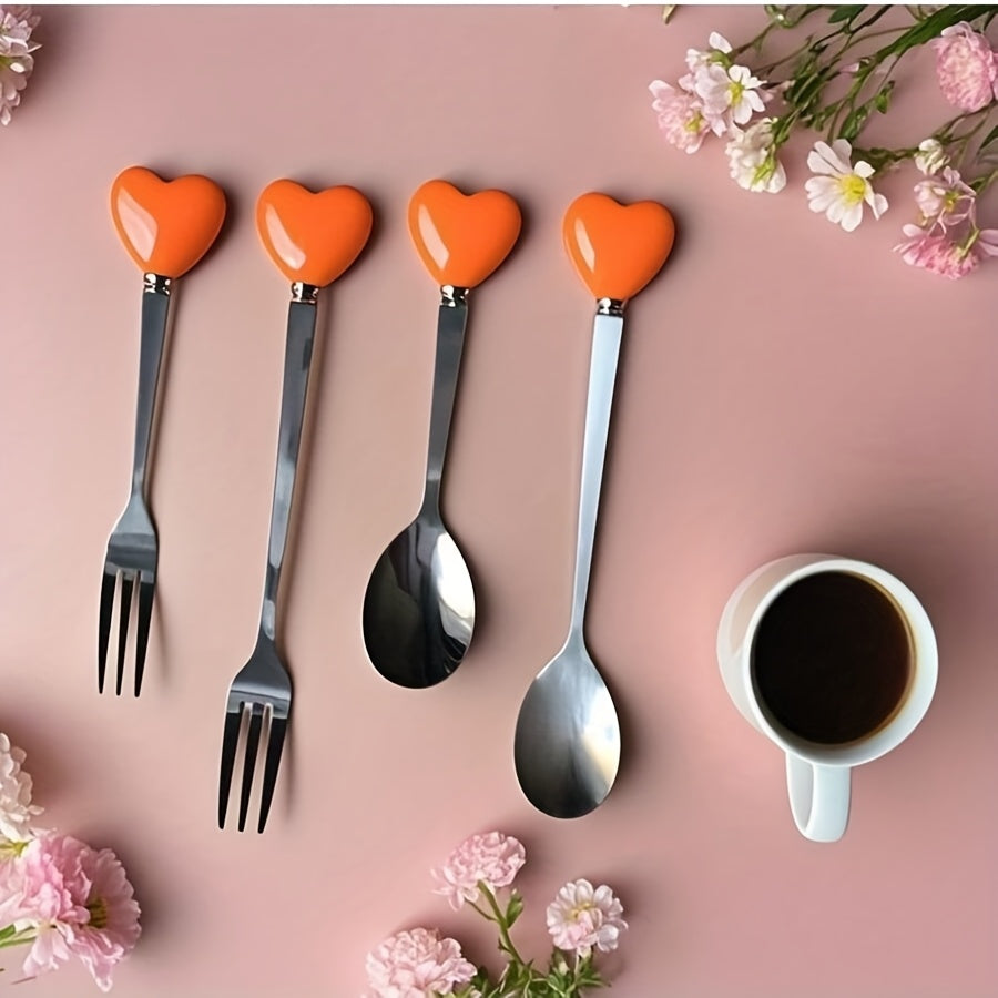 Luxury Stainless Steel Fork Spoon Set (2/4 Pieces), Fashion Tableware, Perfect for Afternoon Tea, Wedding, Cafe, Ideal Gift for Women, Travel Essential, Colorful Ice Cream Dessert Spoon for Summer Cake Yogurt