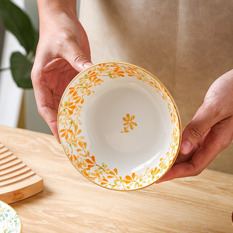 4-Piece Ceramic Dinner Plate Set with Floral Pattern – Perfect for Parties, Hot Pot, Picnics & BBQs – Ideal for Serving Fruit, Vegetables, Desserts & Salad