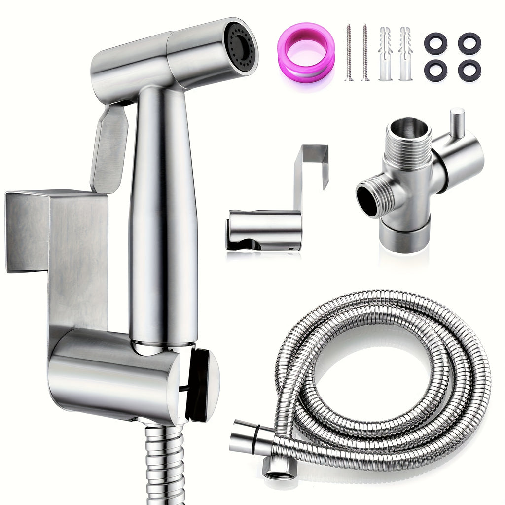 Wall Mount Handheld Bidet Sprayer Set - Includes Sprayer, Holder, Teflon Tape & Flexible Extension Hose. Quick Fit for Toilet, Bathroom & Sink; Ideal for Home Cleaning, Garden Care & Pet Washing