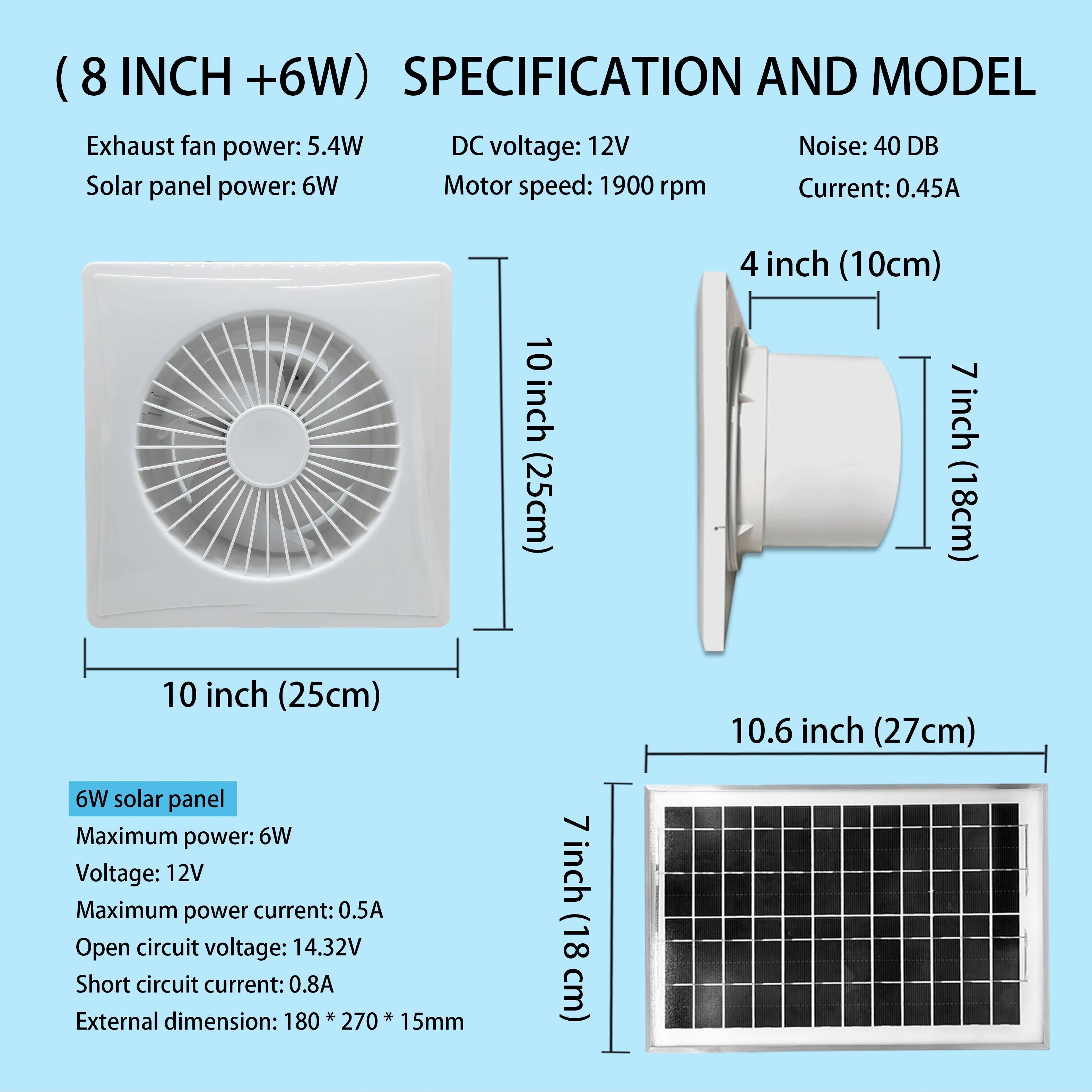 White 17W/8W/6W Solar Exhaust Fan, Optimize Air Circulation, Keep Space Cool, Perfect for Home, Greenhouse, Chicken Coop, Shed and RV Ventilation