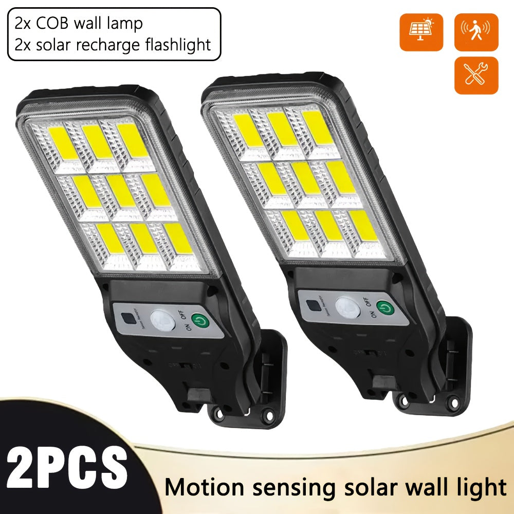1/2 Pack Commercial Solar LED Sensor Light, Motion Sensor, High Brightness LED, Solar Wide Angle Flood Street Light, Solar Rechargeable Wall Light, Easy to Install, Perfect for Outdoor, Garden, Street, Steps, Patio, Porch Light, Home and Shop Lighting