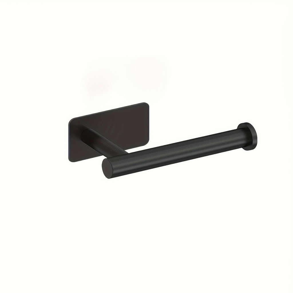 1-Piece Stylish Black Self-Adhesive Toilet Paper Holder - Modern Wall Mount Bathroom Tissue Dispenser, Durable Plastic Shower Towel Rail Accessory, for Home & RV Bathroom | Bathroom Accessories