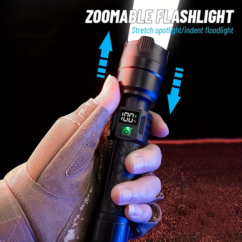 2Pcs Set Type-C USB Rechargeable LED Flashlights, Compact Non-Slip Design, Lightweight Material, Zoomable Focus & Battery Indicator, 3 Lighting Modes High-Low-Strobe, Ideal for Outdoor Activities Camping Fishing