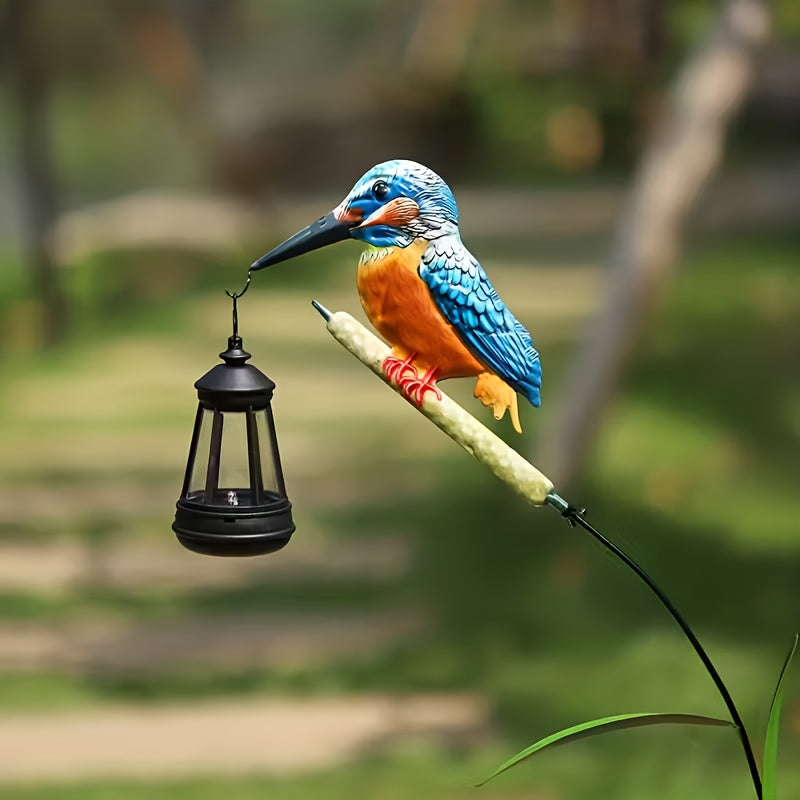 New Outdoor Solar Kingfisher Hanging Lantern Courtyard Lawn Light, Swaying Reed Design Natural and Vivid, Suitable for Garden Lawn Farm Path Courtyard Decoration, Warm White or Colorful Light, Best Holiday Gift for Family and Friends