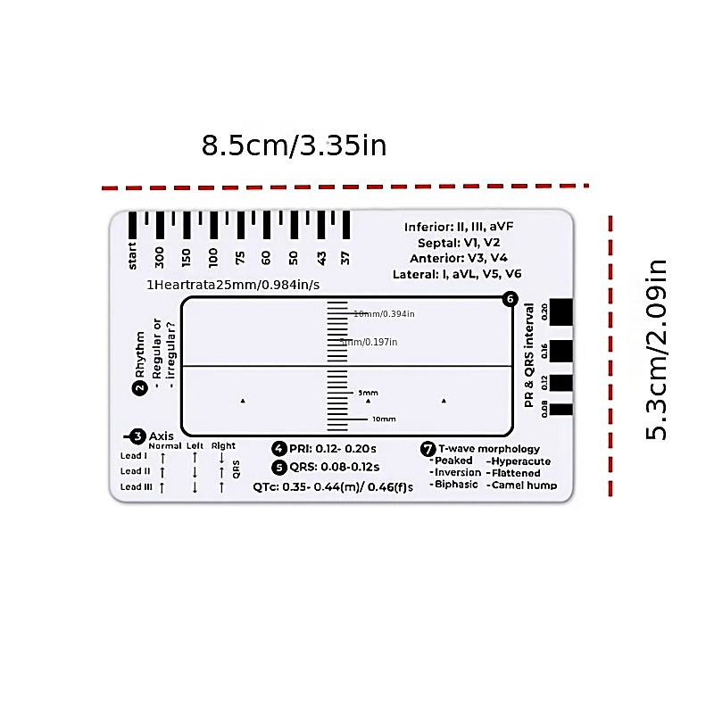 1/2件卡套装心电图尺，带有卡套耐用，塑料尺测量工具用于心电图心电图解释的心电图 7步尺
