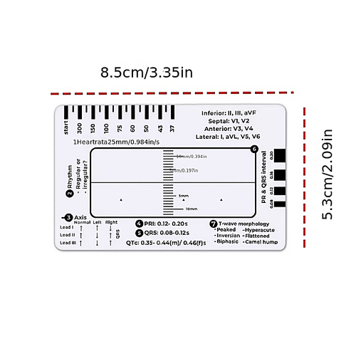 1/2件卡套装心电图尺，带有卡套耐用，塑料尺测量工具用于心电图心电图解释的心电图 7步尺