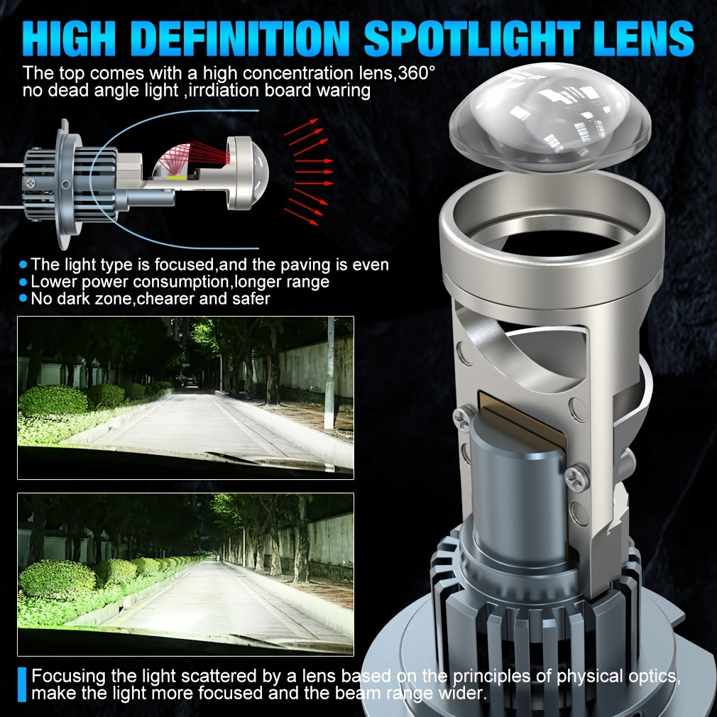 2-Pack High/Low Beam 120W H4 H7 LED Car Lens Headlight Bulbs, Super Bright 60000LM H11 9005 HB3 9006 HB4 Car Lens Lights, Turbo LED Lights, Car Headlights, Plug-and-Play, 12V, with Canbus Interface
