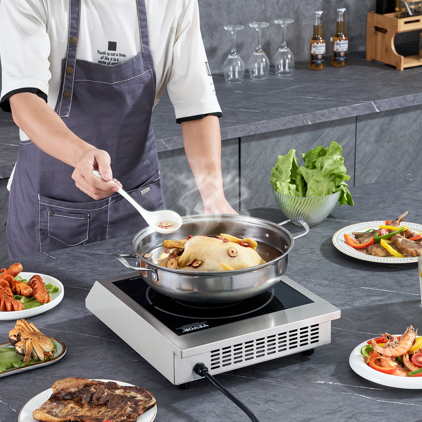 Portable Commercial Induction Cooktop, 1800W Countertop Stove, 9 Power Levels