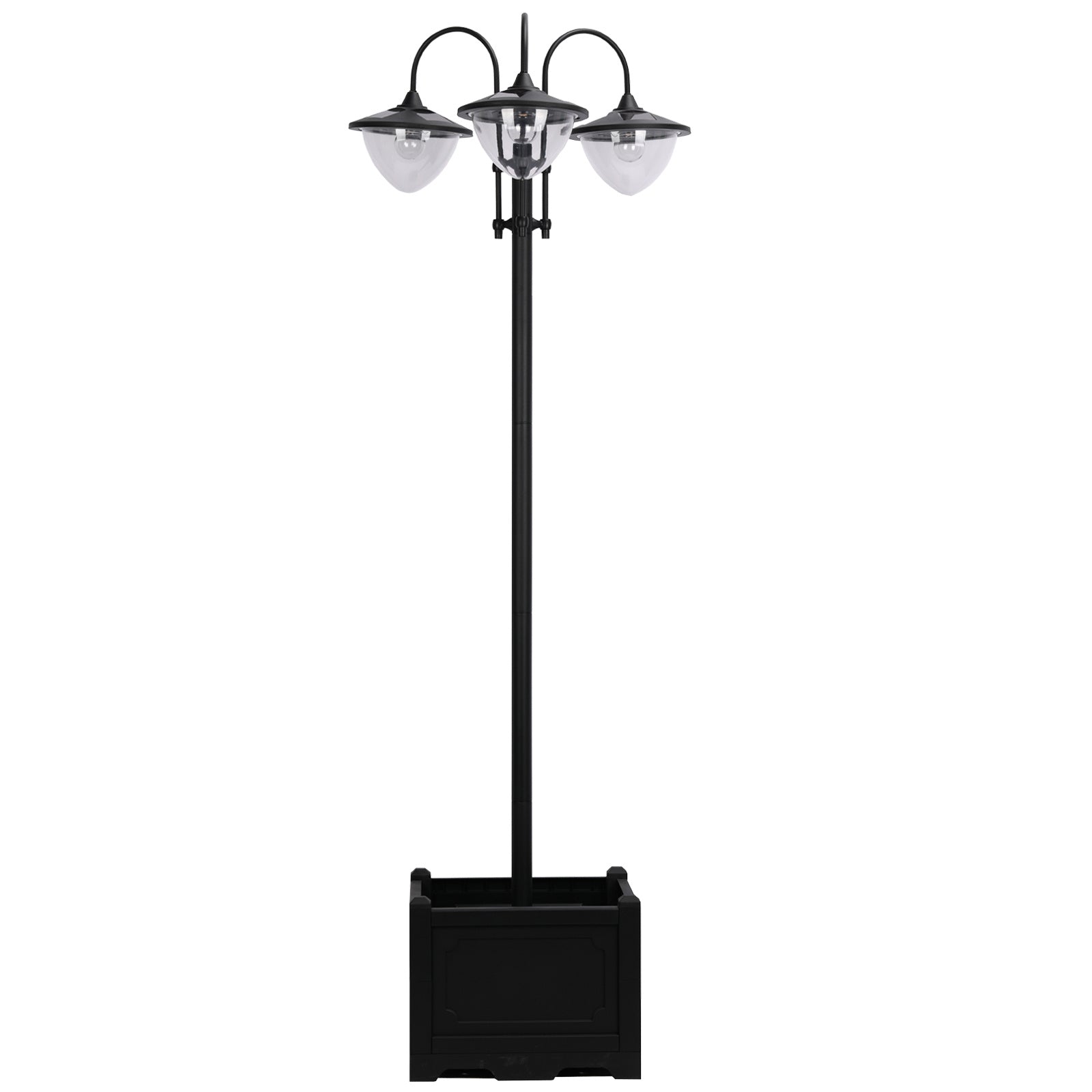 3-Head LED Solar Lamp Post Street Light with Planter, Solar Lamp Post, Black