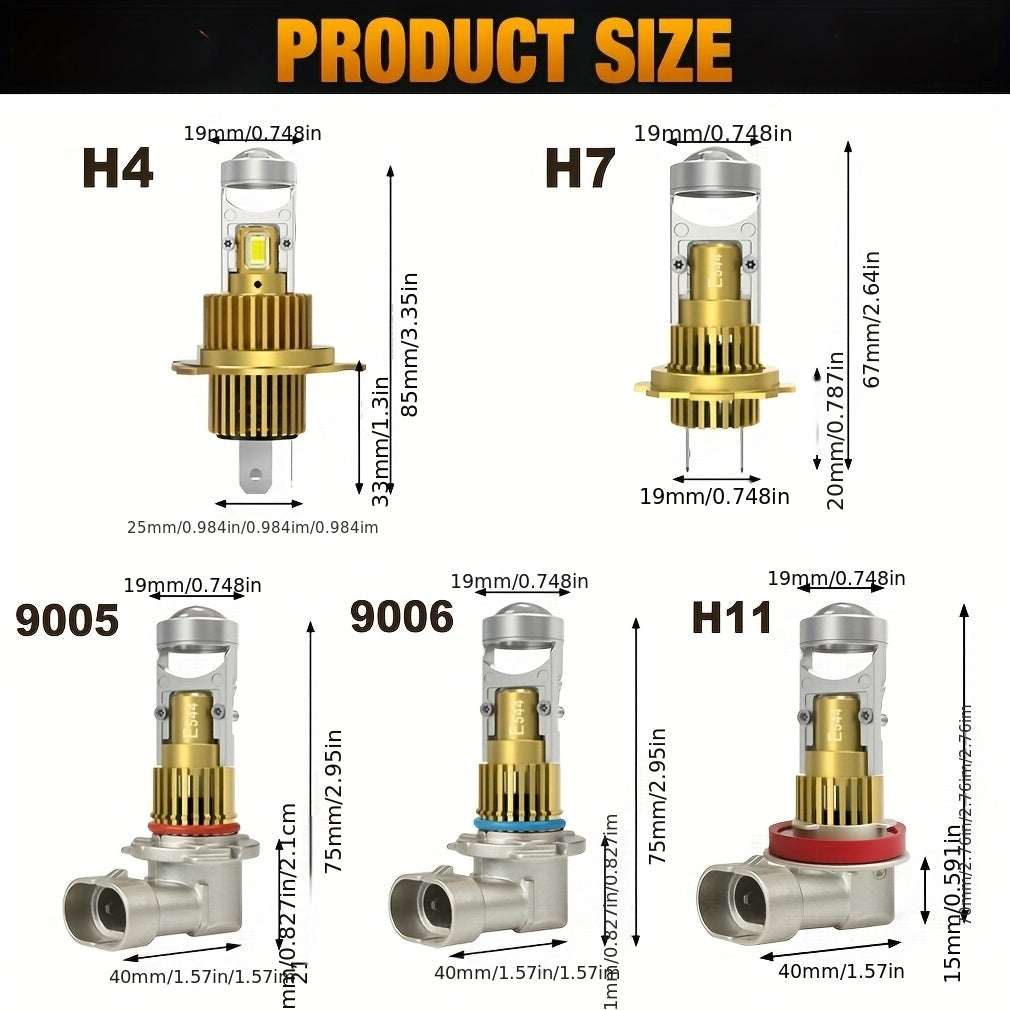 S&D 2-Pack High/Low Beam 150W H4 H7 LED Car Lens Headlight Bulbs, 60000LM H11 9005 HB3 9006 HB4 Car Lens Lights, Turbo LED Lights, Super Bright Car Headlights, Plug-and-Play, 12V, with Canbus Interface