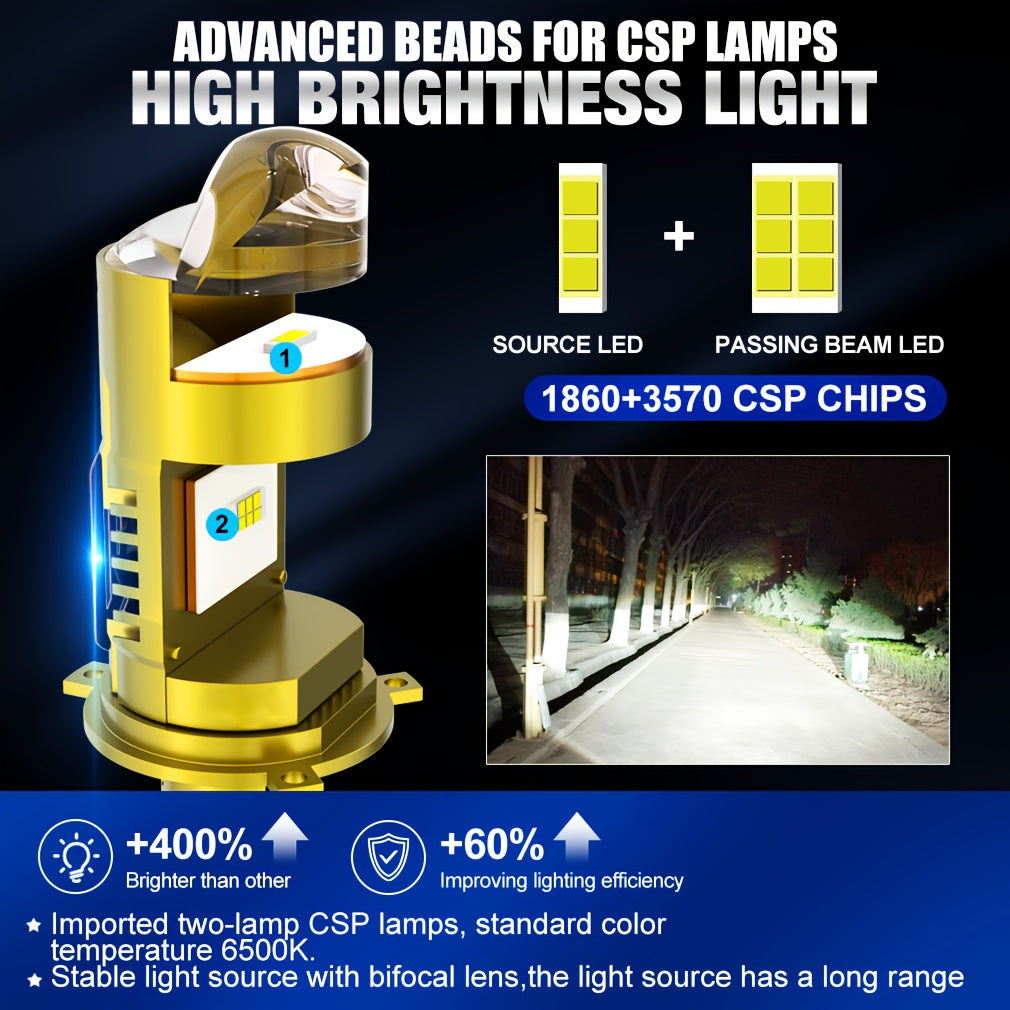 H4 LED Projector Headlight Bulb 100W Canbus 6500K High/Low Beam for Car and Motorcycle
