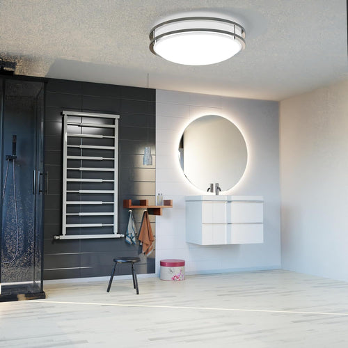 12-Inch Dual Ring Dimmable LED Ceiling Light, 15W (Equivalent to 95W), 1050 Lumens, 3000K Warm White Light, Silver Finish Steel, Commercial or Residential Use, 2/4-Pack