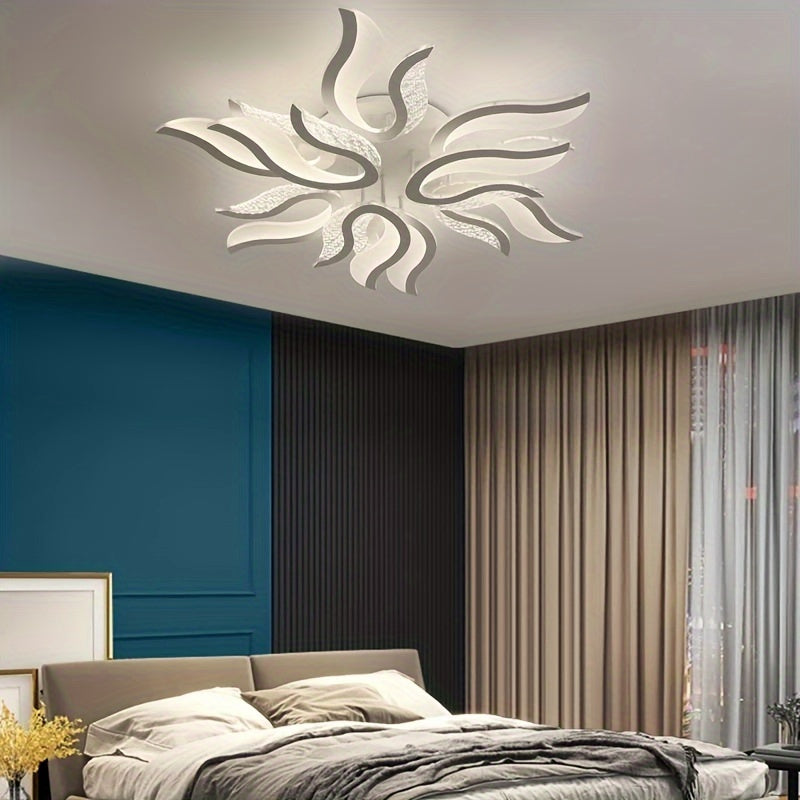 Qcyuui Modern Dimmable LED Ceiling Light - 37-Inch Large Recessed Pendant Light, Flame Shape, Semi-Flush Mount Lighting, Suitable for Living Room, Bedroom, Hallway - Energy Saving, Easy Installation, Dimmer Compatible (3000K-6500K