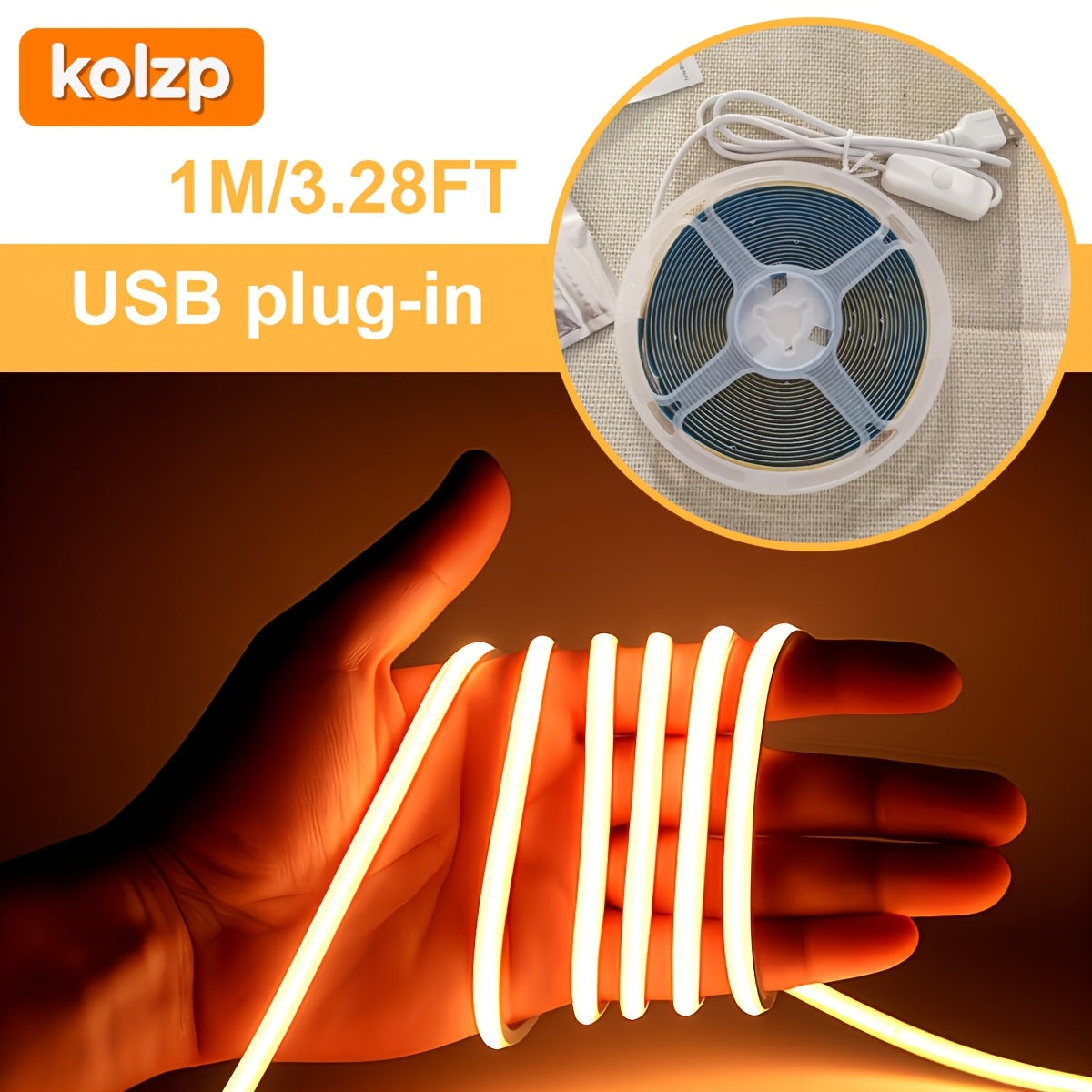 Kolzp USB供電自粘式LED燈帶，適用於實驗室照明，USB供電實驗室燈具，可裁剪且為暖白光，可即插即用，適用於書桌、工作臺、顯微鏡，低壓設計（無需外接佈線）