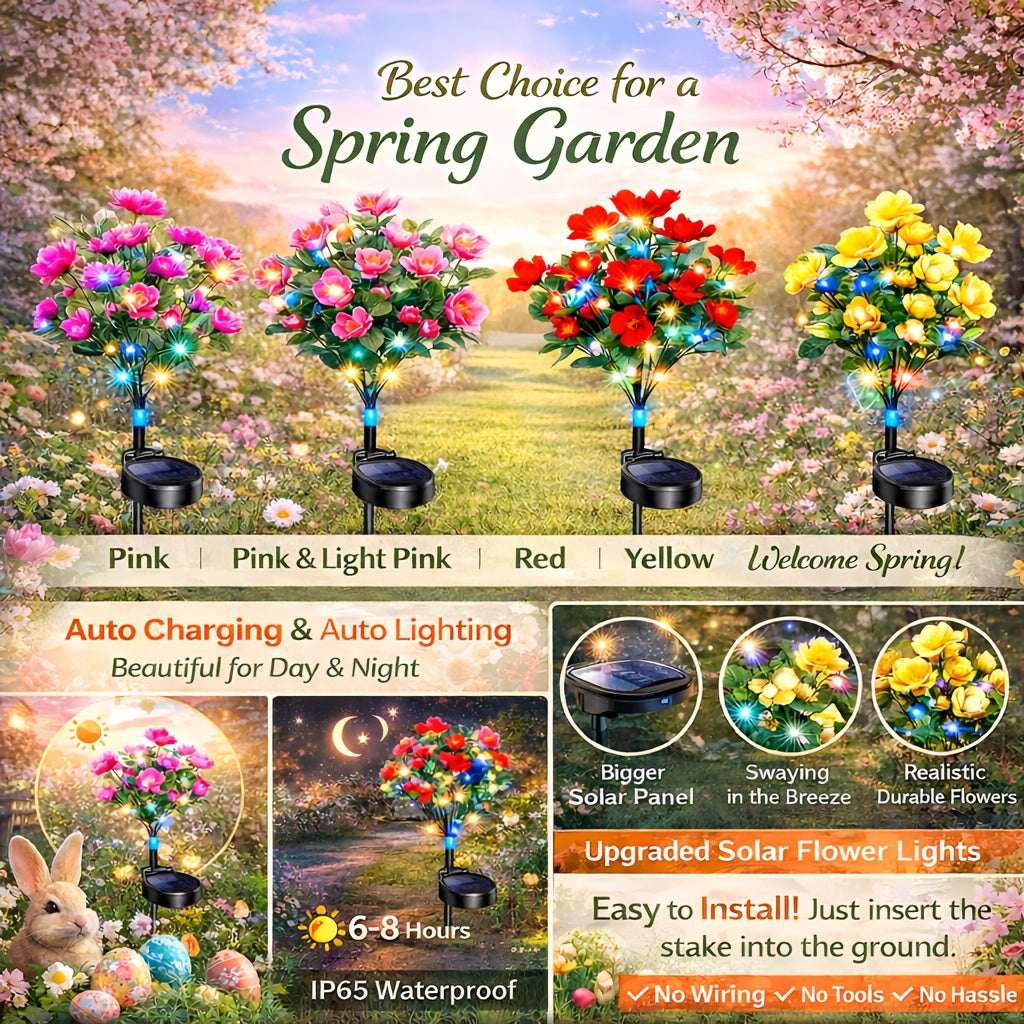 4-Pack Solar Azalea Garden Light – Waterproof IP65 LED Flower Light Outdoor Courtyard Light, Automatic On/Off, Energy Saving & Eco-Friendly, Easy to Install, Suitable for Spring/Summer Courtyard Lawn Party/BBQ Decoration