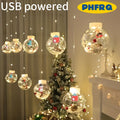 PHFRQ - 聖誕節 LED 燈串，帶有聖誕老人、馴鹿和雪人，8 種模式，USB 供電，優雅風格，彩色節日 LED 燈，無需電池，適合臥室、酒店窗戶展示、仙女燈，彩色燈光，暖光，聖誕節燈串，聖誕節燈，復古玻璃球，懸掛裝飾，電池玻璃球，房間裝飾，臥室仙女燈，裝飾用 LED 燈
