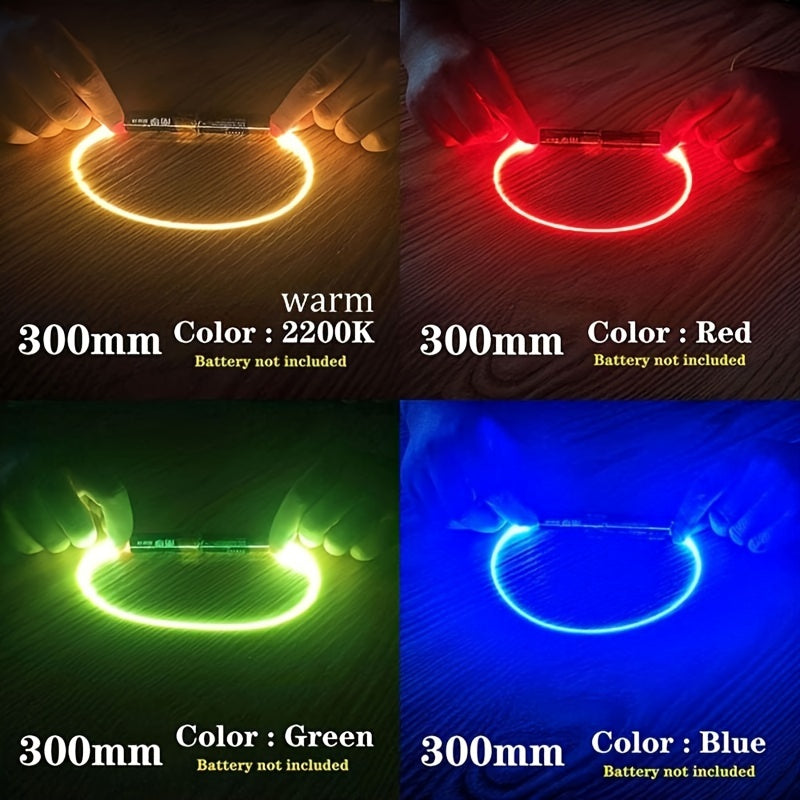 6条柔性LED灯带 - 暖光、红色、绿色、蓝色、粉色 | 38mm/130mm/300mm螺旋灯泡，适用于DIY与装饰 | 电池供电（DC3V） | 强光可弯曲，适合厨房/客厅/书桌