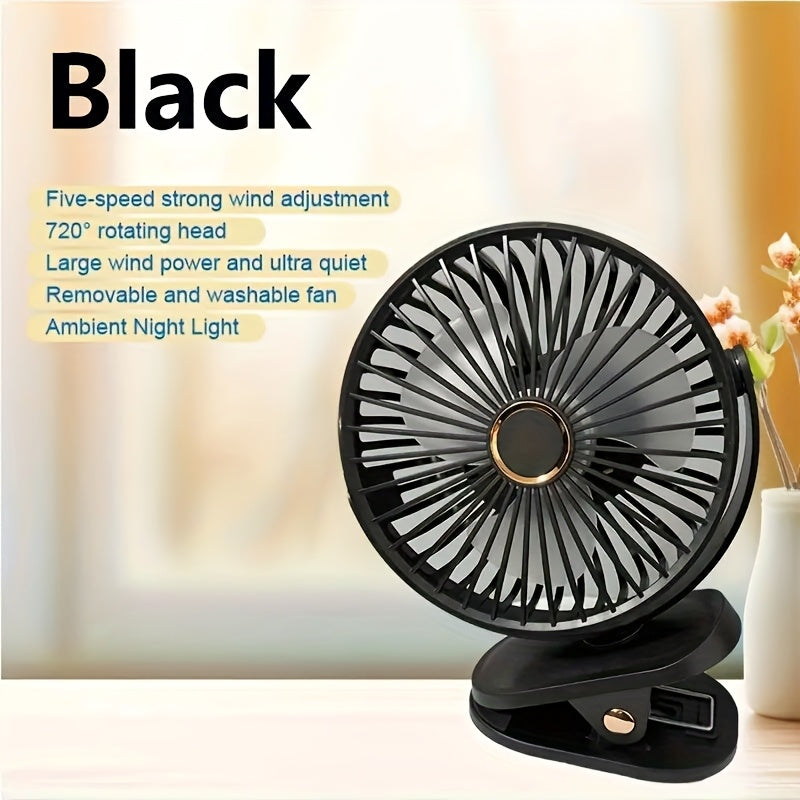 2025 USB Rechargeable Mini Fan, LED Stylish Night Light, Long-Lasting Battery &amp; Strong Wind, 2 Colors Available, Keep Cool &amp; Comfortable, Essential Summer Back-to-School Item for RV Camping
