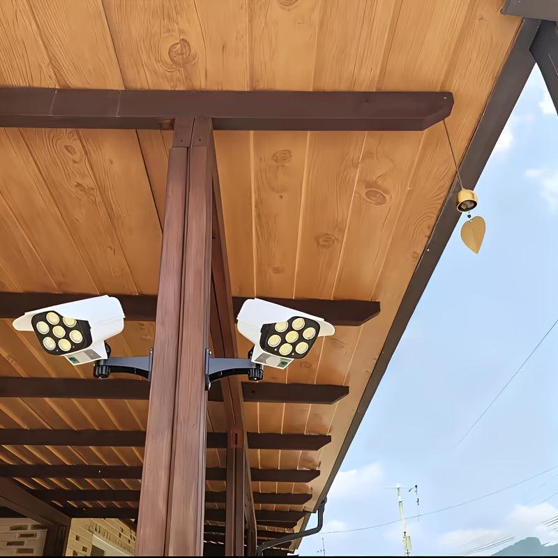 Set of 2 Solar-Powered Outdoor Motion-Activated Spotlights Featuring 77 Leds, a Wireless Security Camera Suitable for Home, Garden, Porch, And Driveway, Easy to Install, Made of Plastic, Solar-Powered Security Camera