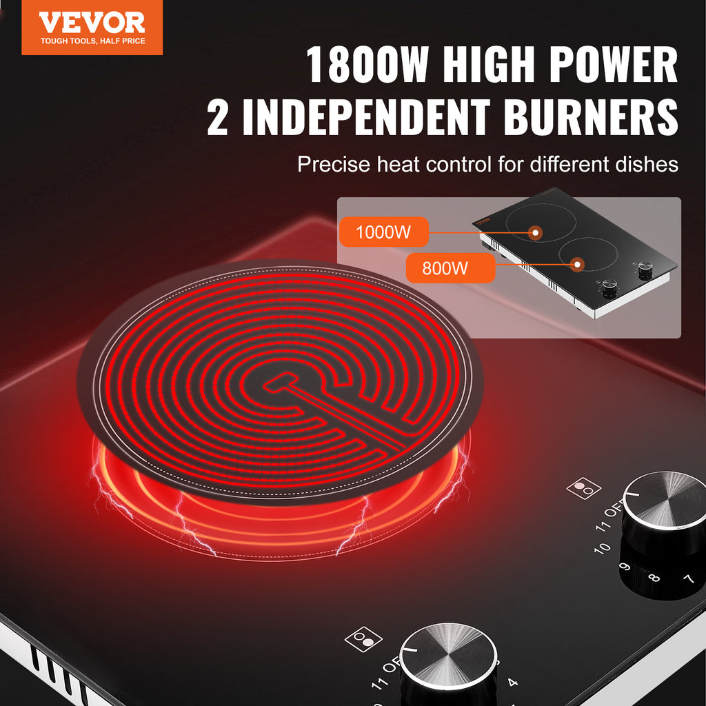 VEVOR Built-In Induction Cooktop Radiant Ceramic Stove 2 Burners 20.1 x 11.6 Inches