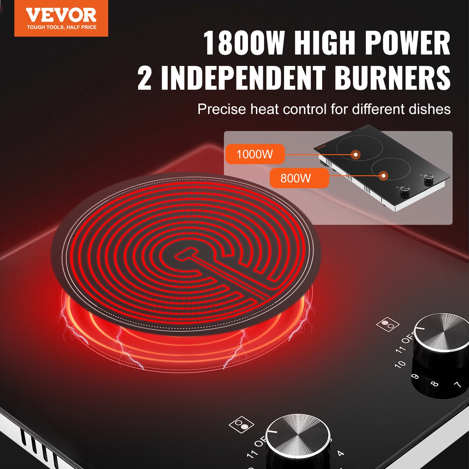 VEVOR Built-In Induction Cooktop Radiant Ceramic Stove 2 Burners 20.1 x 11.6 Inches