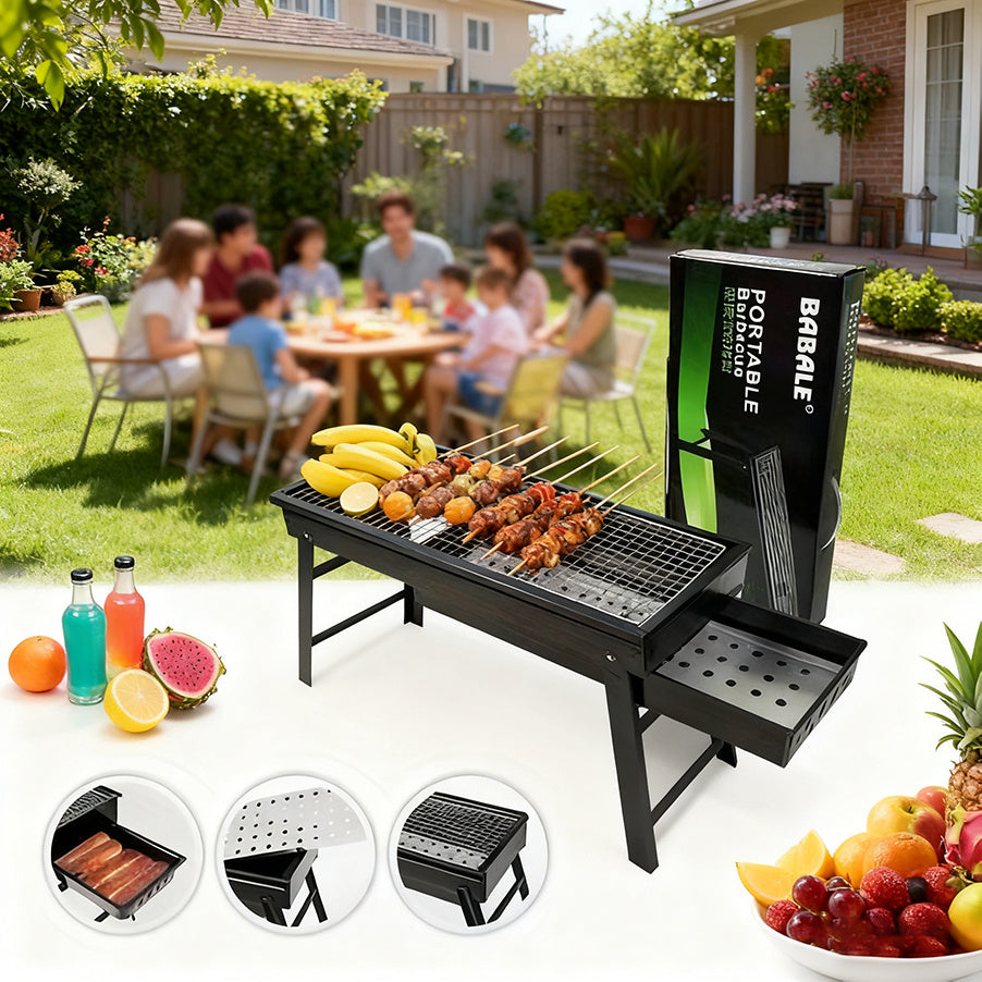 Heavy-Duty Portable Stainless Steel Charcoal Grill with Foldable Legs - Compact BBQ Grill for Camping, Picnic, Backyard | Ideal Choice for Adults, Quick-Ignition Campfire Grill with Carry Case, Polished Surface, Outdoor Cooking Grill