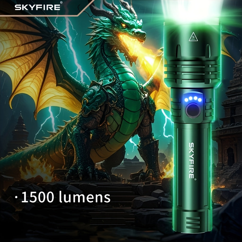 SKYFIRE LED Flashlight Up to 1500 Lumen Ultra Bright Rechargeable Tactical Flashlight Illuminates Up to 800 Meters Adjustable Focus Lens Ignition Function 5 Optional Modes